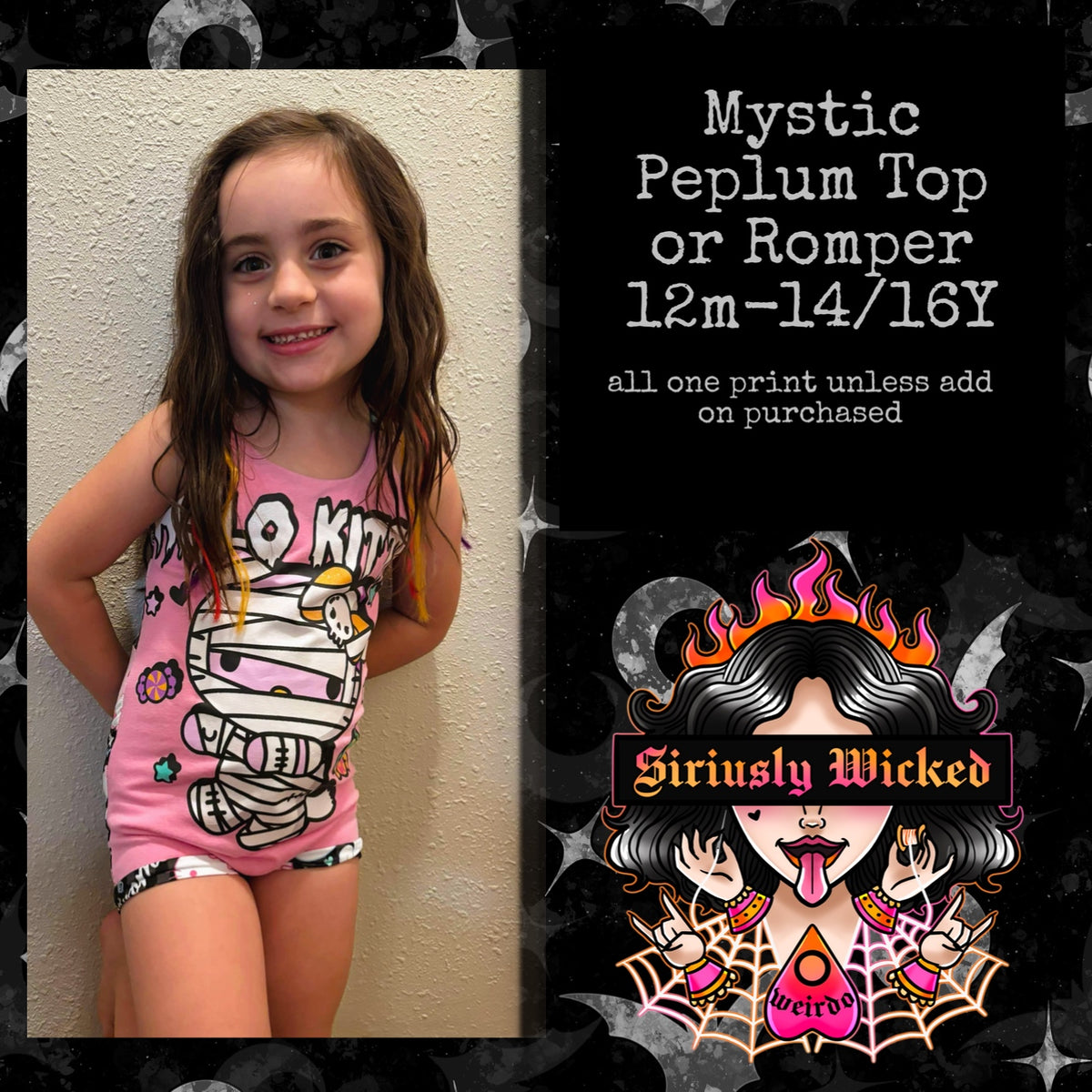 Kids Mystic Peplum Top or Romper (all one print unless add on purchased)