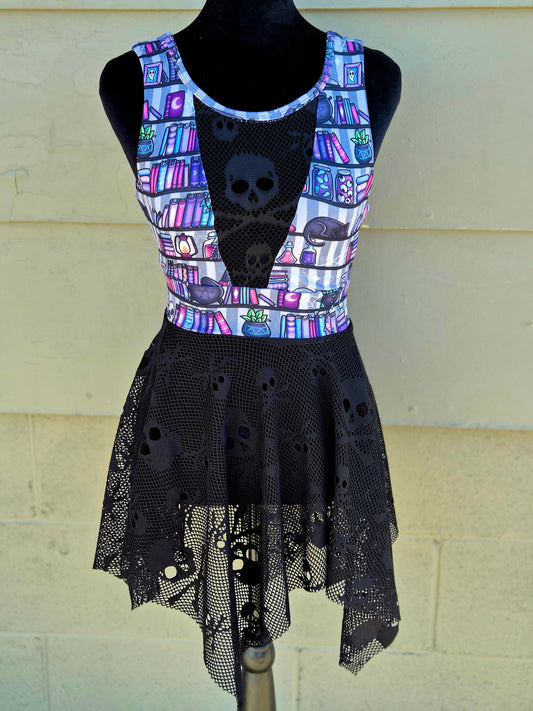 Witchy Shelves Skellie Mesh Top with Skellie Mesh Hanky Peplum Adult XS