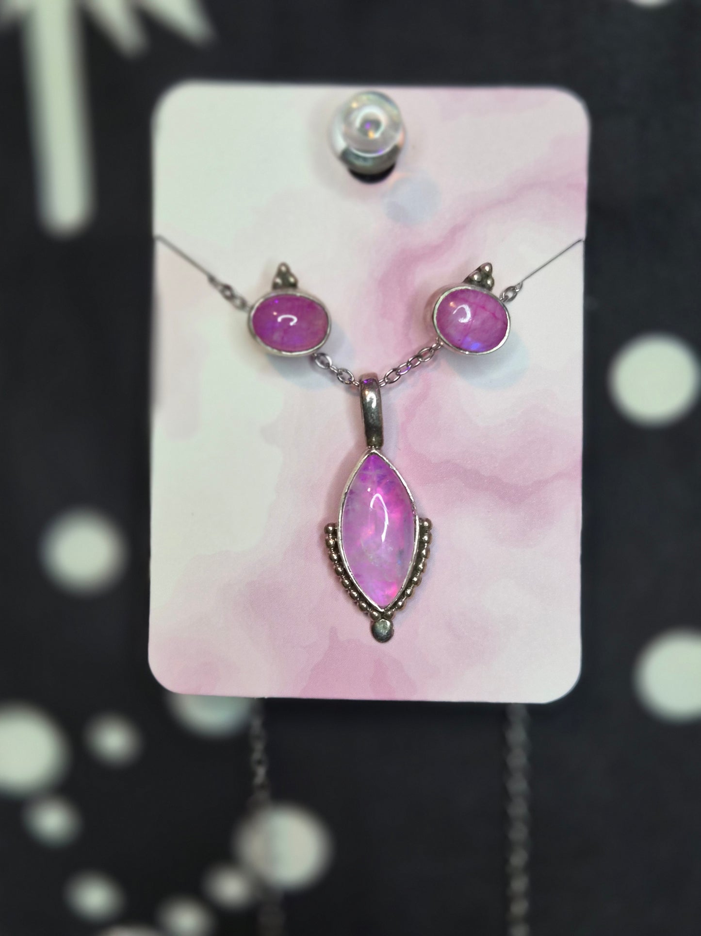 Pink Dyed Moonstone Necklace and Studs Set