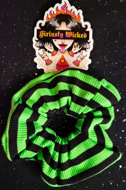 Green Stripes Closed Hem Scrunchies