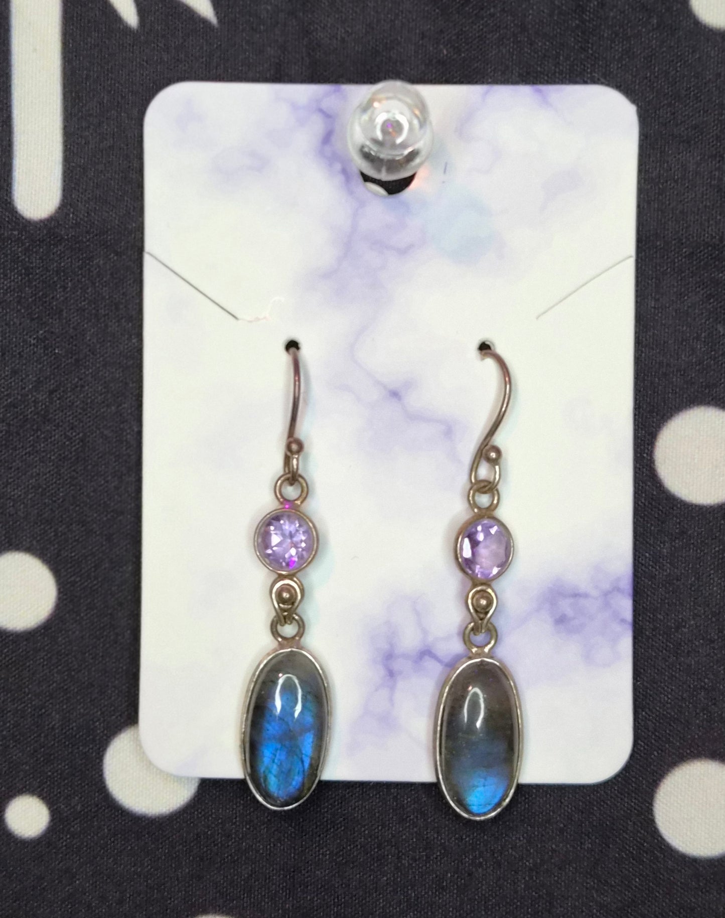 Labrodorite and Amythest Dangles
